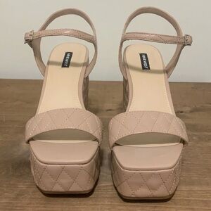 Nine West Quilted Wedge Sandals - Beige